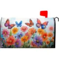 Detailansicht der bunten Aquarell Blumen und Schmetterlinge Briefkastenabdeckung. - 46x54 magnetische Briefkastenabdeckung / 4