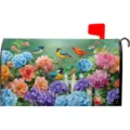 Détail en gros plan de la housse de boîte aux lettres florale décorative avec roses et oiseaux. - 46x54cm Magnétique / Style 4