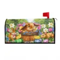 Détail de housse de boîte aux lettres de Pâques avec lapin mignon, poussins et fleurs colorées. - Housse magnétique pour boîte aux lettres 46x54 / 1