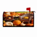 Detail shot of autumn pumpkin mailbox cover, durable fabric print for outdoor fall harvest decoration. - 46x53cm Magnets / Style 2