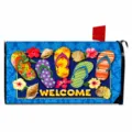 Outdoor decorative mailbox cover with summer flip flops and tropical flower print - 46x53cm Magnets / Style 2