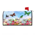 Detalle de la cubierta magnética para buzón con flores vibrantes de primavera y mariposas coloridas. - Funda magnética para buzón 46x54 / Patrón 4