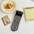 Schwarze transparente Spitzenwadenstrümpfe Sommer dünnes Netzsüßes Lolita Design Socken - Einheitsgröße / Schwarz