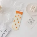 Chaussettes transparentes en soie de verre pour femmes, motif orange mignon, été fin et respirant. - Taille unique / Orange