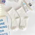 White ribbed mid-calf socks for women, cute Japanese style sweet JK socks, spring summer. - One Size / Crimped Vertical Ribbed