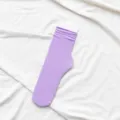 Women purple velvet tube socks, solid color thin stacking socks, soft Japanese style hosiery. - One Size / Light Purple