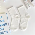 Classic white mid-calf socks for women, comfortable daily casual hosiery, spring and summer. - One Size / High Elastic