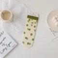 Chaussettes femme été en soie de verre transparente avec joli motif de fleurs vertes, respirantes. - Taille unique / Vert avec Fleur