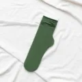 Dark green velvet crew socks for women, soft solid color stackable style sock product. - One Size / Grass Green