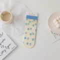 Chaussettes d'été transparentes en soie de verre à fleurs bleues, style japonais tendance. - Taille unique / Fleur Bleu