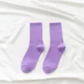 Purple ribbed crew socks for women, candy color casual long socks, soft daily cotton hosiery. - One Size / Purple