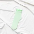 Women light green velvet crew stacking socks, thin sheer cute Japanese style solid hosiery. - One Size / Light Green