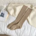 Gebreide lange sokken dames, khaki winter warme geribbelde over-de-knie sokken gezellige JK. - Eén maat / Khaki