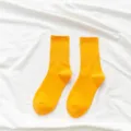 Bright yellow women crew socks, Japanese style candy color casual long socks for spring summer. - One Size / Turmeric