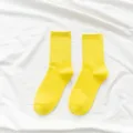 Vibrant yellow solid color mid-calf socks for women, comfortable daily casual cotton socks. - One Size / Bright yellow