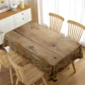 Mantel rectangular impermeable con grano de madera y paja para decoración de fiestas y hogar. - Grano de Madera