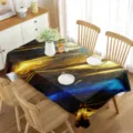Mantel rectangular impermeable con impresión de brillo abstracto dorado azul de lujo para mesa - 70x40cm / 2