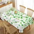 Waterproof rectangular tablecloth with green clover leaf pattern, stylish home dining decor. - Style 7
