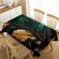 Luxe donkergroene gouden blad rechthoekige tafelkleed, waterdichte stof voor eetkamer. - Stijl 11