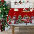 Mantel de mesa navideño rojo impermeable con bonitos diseños de muñecos de nieve. - 70x40cm / Estilo 3