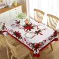 Mantel de mesa rectangular impermeable navideño con cinta roja para hermosa decoración. - Estilo 1 / 70x40cm