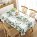 Rectangle waterproof tablecloth with green eucalyptus leaf botanical pattern for home dining table decor - Style 5