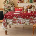 Mantel de mesa rectangular rojo impermeable navideño con lindo muñeco de nieve para decoración. - 70x40cm / Estilo 2