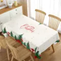 Vista detallada de un mantel de mesa navideño rectangular con árboles festivos y regalos. - 70x40cm / Estilo 12