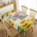 Mantel rectangular impermeable con estampado de girasoles y fondo de textura de madera. - 70x40cm / Girasol con Texto
