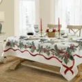 Mantel rectangular impermeable de Navidad con piña y cinta roja decorativo festivo. - 70x40cm / Estilo 3