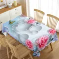 Mantel rectangular impermeable con rosas rosas 3D y mariposa para una decoración elegante. - 70x40cm / Azul con Rosa
