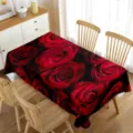 Waterproof rectangular tablecloth featuring vivid red rose flowers for home and holiday decor. - 70x40cm / Style 1