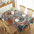Vista dettagliata della tovaglia mandala colorata, copritavolo rettangolare impermeabile per sala da pranzo. - 5