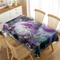 Mantel rectangular impermeable con gnomo morado y estampado floral para festividades. - 70x40cm / 1