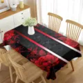 Elegante tovaglia nera e rossa con fiori di rose e strisce moderne per sala da pranzo. - Modello 5