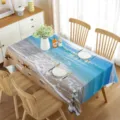 Tovaglia rettangolare impermeabile con stampa di spiaggia e conchiglie per decorazione. - 9