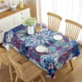 Mantel rectangular impermeable con patrón floral azul abstracto moderno para decoración de comedor - 70x40cm / 1