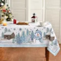 Mantel de mesa navideño impermeable y rectangular con muñeco de nieve y paisaje invernal nevado. - 70x40cm / 1