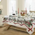 Mantel de mesa rectangular impermeable navideño con diseño de piñas y acebo festivo - Estilo 11