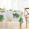 Mantel rectangular impermeable con diseño de hojas tropicales verdes para el hogar. - 7