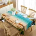 Mantel rectangular impermeable con estampado de playa, conchas y palmeras para decoración. - 70x40cm / Estilo 3