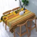 Mantel rectangular impermeable con un encantador diseño de girasol y grano de madera. - 70x40cm / 2