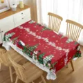 Tovaglia rettangolare rossa natalizia con simpatici pupazzi di neve per decorazione della tavola. - 70x40cm / 1