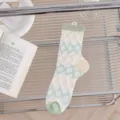 Transparente Sommer-Kristallsocken mit trendigem Rautenmuster, atmungsaktive japanische Damensocken. - Einheitsgröße / Grünes Argyle