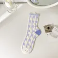 Transparente Wadenstrümpfe aus Glasseide mit lila-weißen Wellenmustern für den Sommer. - Einheitsgröße / Lila Halbkreis
