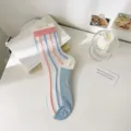 Calzini trasparenti di cristallo con volant, calze a metà polpaccio rigate donna. - Taglia unica / Strisce Rosa e Blu
