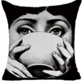 Federa per cuscino in lino stampa arte retro bianco e nero, divertente copricuscino viso vintage. - Stile 19