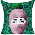 Fodera per cuscino stampata stile vintage retro con design di viso surreale per divano. - Stile 21