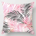 Close up detail of tropical palm leaves throw pillow cover, watercolor pink and grey design. - 45x45cm / Style 19