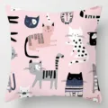 Funda de cojin rosa con estampado de gatos de dibujos animados, funda decorativa de poliester. - 45x45cm / Estilo 3